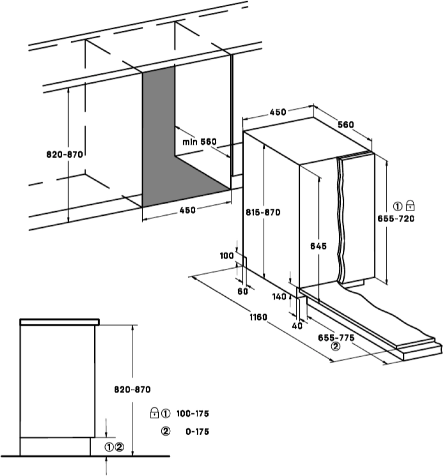 Встраиваемая узкая посудомоечная машина VARD VDI413L